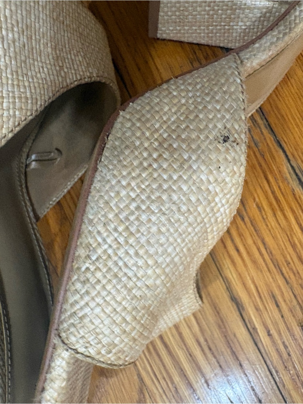 H&M Natural Raffia Open-Toe Block Heel Mules - Picture 5 of 8